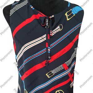 EUC CABI Women's Sleeveless Blouse - "HOLD UP" Red, Blue, Black Stripes